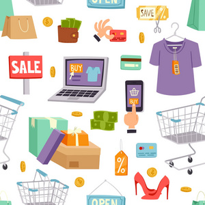 超市食品杂货店购物卡通矢量模式照片