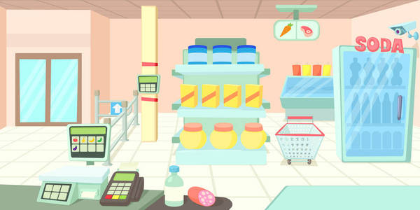 超市的水平横幅,卡通风格照片