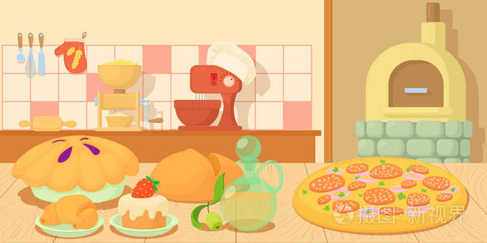 面包店的横幅概念,卡通风格