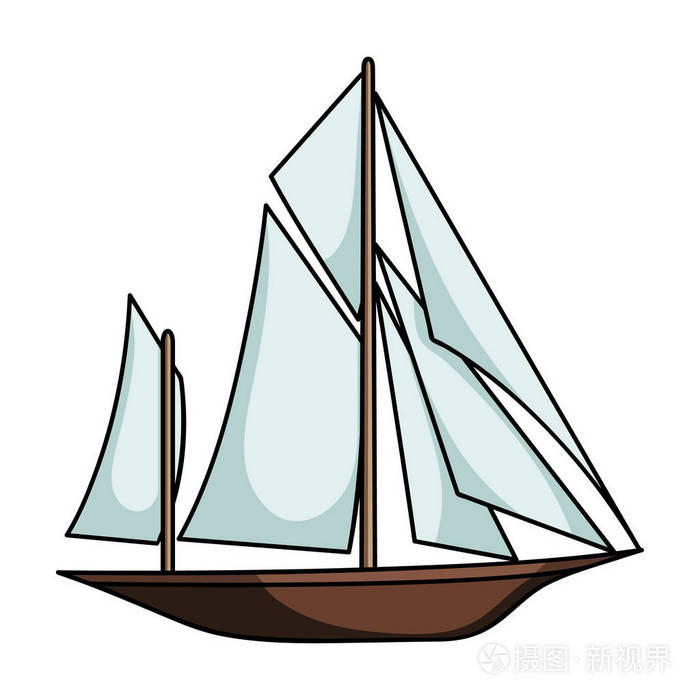 ship 和水运输单个图标卡通风格矢量符号股票图中的帆船
