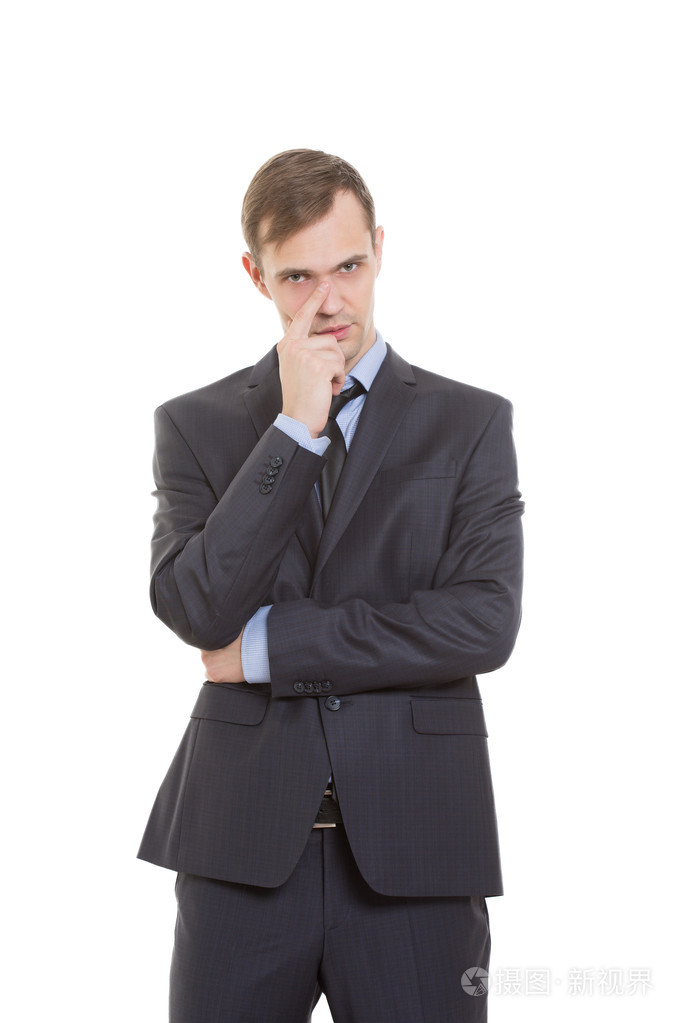 手势不信任的谎言.肢体语言.在业务的人适合孤立在白色背景.