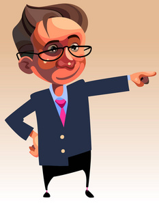 卡通人物男人穿着眼镜展示向伸出手和西装照片