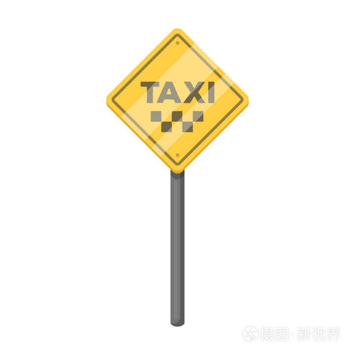 出租车停车道路标志。黄色的出租车的停车区。的士站单个图标在卡通风格矢量符号股票图