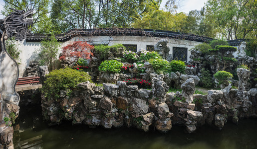 龙形墙周围豫园 幸福花园 旧上海市，中国