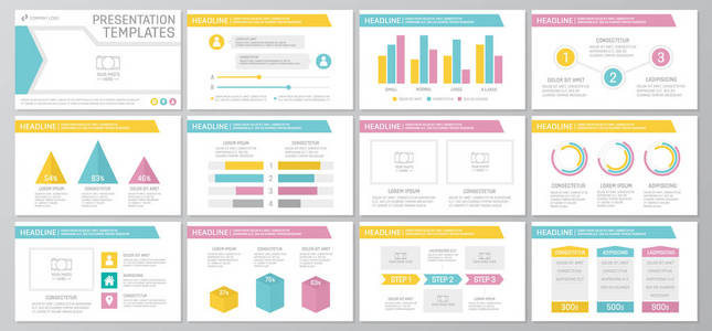 组为多功能演示文稿模板幻灯片与图形和图表的彩色元素。单张 企业报告 市场营销 广告 年度报告 书籍封面设计