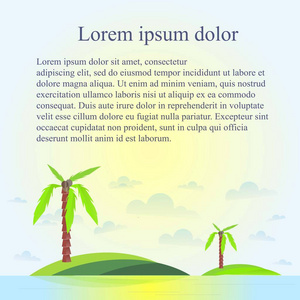 蓝色的背景下，绿色手掌放在群岛  贝娄 Lorem ipsum 股票矢量图