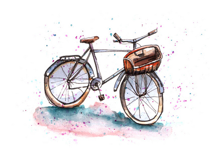手绘水彩自行车照片