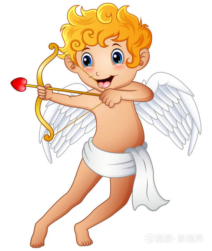 动漫小丘比特射孤立在白色背景上一个蝴蝶结