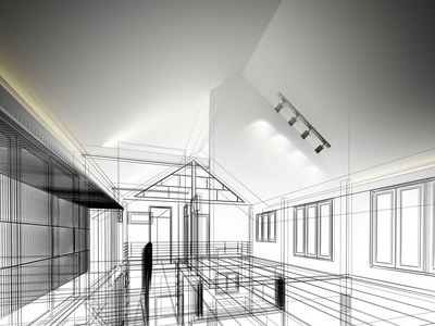 设计素描的室内空间3d渲染