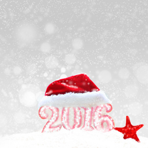 新的一年 2016年标志与圣诞老人帽子