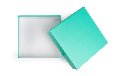 打开在白色背景上的绿色礼品盒子打开盒子被隔绝在白色背景上打开盒子