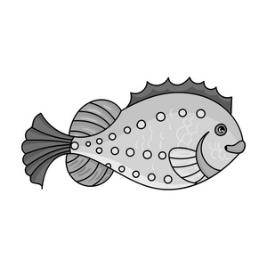 海小鱼在白色背景上孤立的单色风格的图标。海洋动物符号股票矢量图