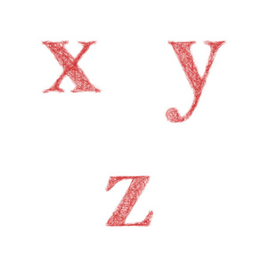 红色的素描字体集小写字母 x y z