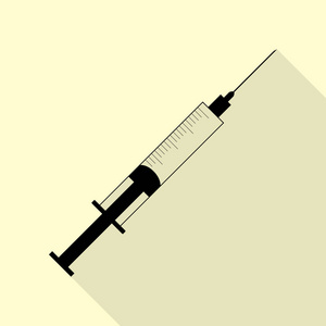 注射器标志图。白底黑色平面样式图标