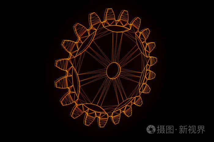 命运的齿轮齿轮在全息图线框风格.漂亮的 3d 渲染