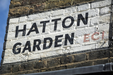 哈顿花园街标志在伦敦街头的拐角处
