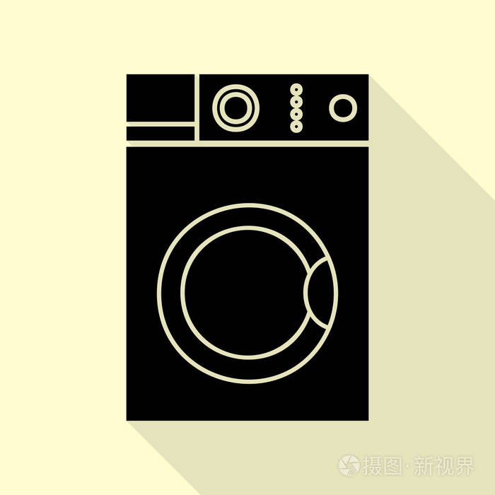 清洗机的标志。与平面样式阴影路径奶油背景上的黑色图标