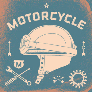 老式的种族摩托车头盔的海报。复古的老学校集合。矢量图