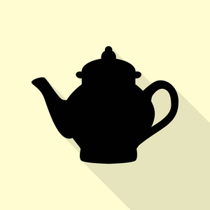 茶商标志。与平面样式阴影路径奶油背景上的黑色图标