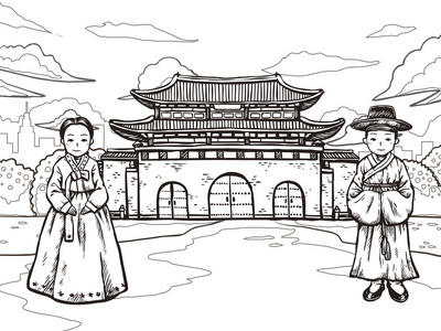 中国风手绘风光建筑图片