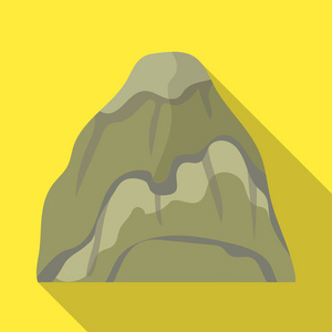 灰色的石头山。在其中一座山上开采矿物。不同的山单平面样式矢量符号股票图中的图标