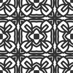 无缝的花饰几何壁纸。黑色和白色图案，矢量。设计模板