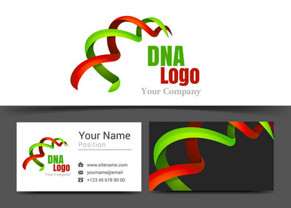 Dna 织带公司标志和名片标志模板。与彩色标识视觉识别构成的五彩元素的创意设计。矢量图