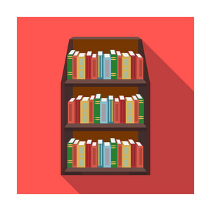 书柜中孤立的白色背景上的平面样式的图标。图书馆和书店象征股票矢量图