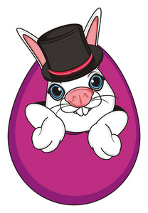 戴着帽子兔子坐在蛋上