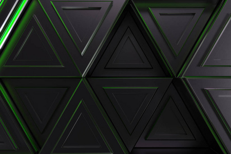 黑色三角形棱镜与绿色发光线模式