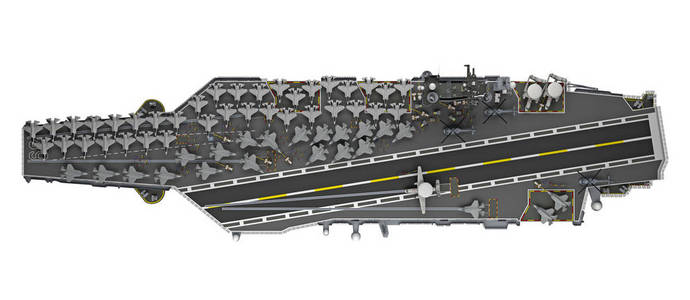 航母顶视图分离 3d 渲染