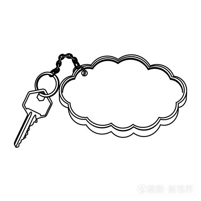 剪影金属键和密匙环中云的形状