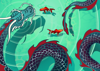 水龙盘旋水面照片