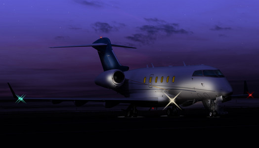 夜间拍摄的一架私人飞机