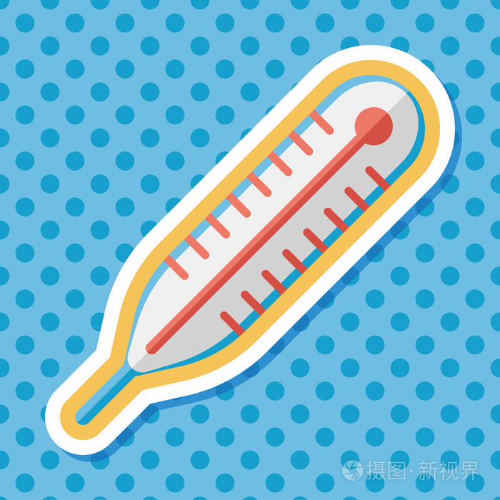 温度计平面图标与长长的阴影