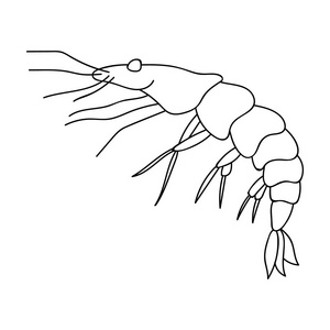 虾在白色背景上孤立的大纲样式图标。海洋动物符号股票矢量图