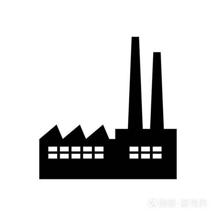 白色背景上的黑色工厂矢量图标