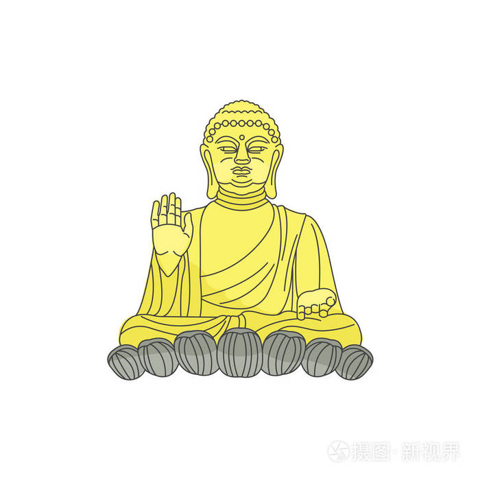 佛矢量彩色插图.佛陀坐在莲花位置