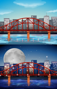 与城市景观 桥在白天和黑夜