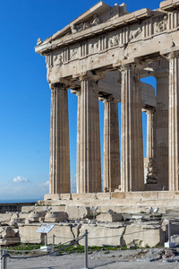 希腊雅典卫城帕台农神庙的惊人观点