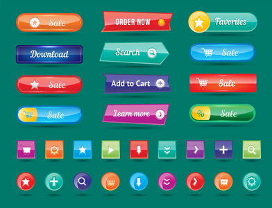 内容丰富的网站按钮设计矢量插图有光泽的图形标签互联网模板横幅