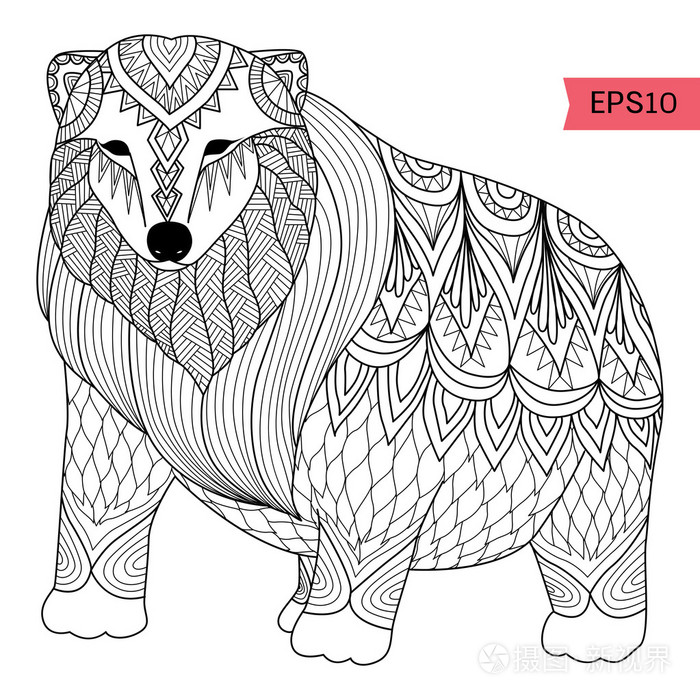 手绘北极熊zentangle风格