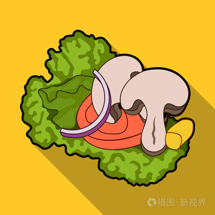生态的蔬菜沙拉沙拉的素食主义者素食菜肴单平面样式矢量符号股票图中