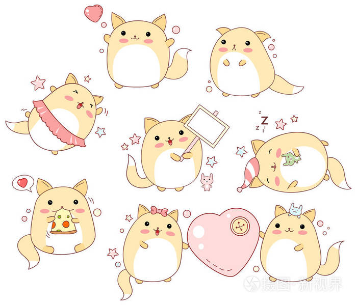 可爱的猫咪卡哇伊风格一套