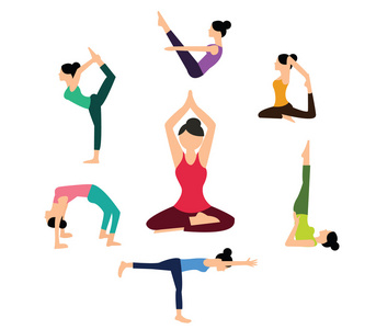 女人瑜伽体式健身健康彩色平板矢量普拉提的位置