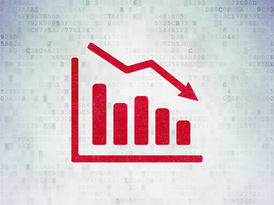 经营理念 下降图数字数据纸张背景上