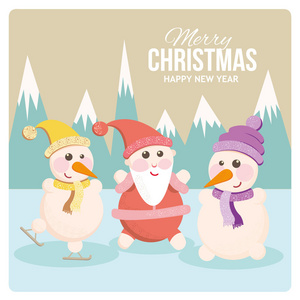 圣诞老人和雪人欢快假日卡图片