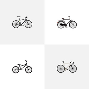 现实道路速度 混合脚踏车 培训车辆和其他向量元素。自行车现实符号集还包括脚踏车，Bmx，跟踪对象