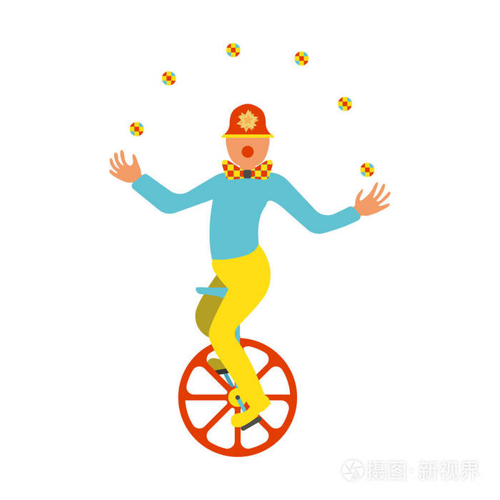 小丑杂耍的独轮车图标老式的矢量图