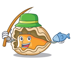 钓鱼牡蛎吉祥物卡通风格图片